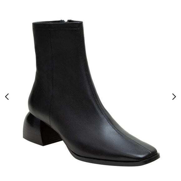 Paolo Shoes - Paolo Black Leather Square-Toe Ankle Boots with Block Heel